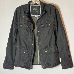 J Crew  Relaxed Boyfriend Field Jacket Womans size XS brass tone zip‎ and snaps